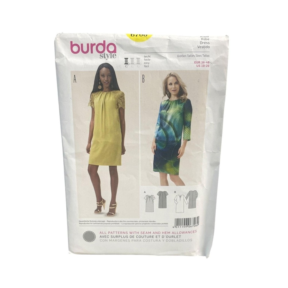 Burda Style 6706 Dress Robe US 10-20 EUR 36-48 Semi-fitted Modern UNCUT